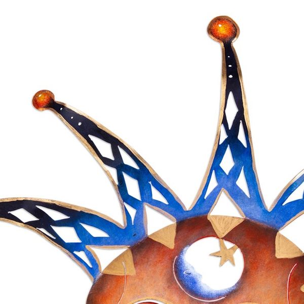 Alternate image for Handcrafted Jester Steel Wall Art in Blue and Warm Hues Mysterious Laughter