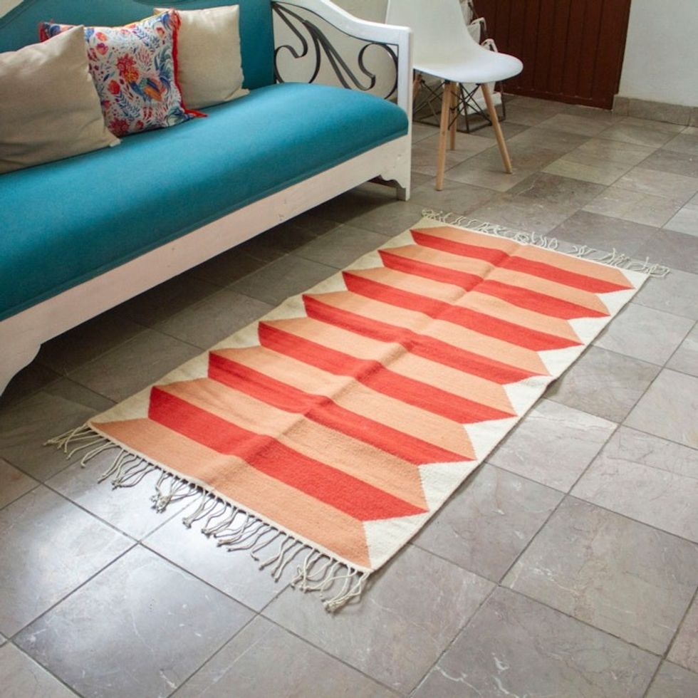 Handloomed Zapotec Warm-Toned Wool Area Rug 2.5x5 'Dimensions of Warmth'