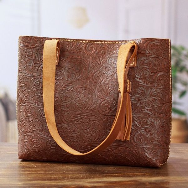 Alternate image for Baroque Floral Chocolate Leather Tote Bag and Wristlet Classic Chocolate