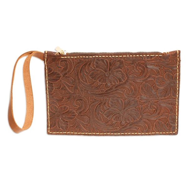 Alternate image for Baroque Floral Chocolate Leather Tote Bag and Wristlet Classic Chocolate