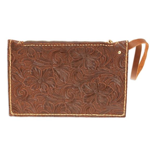 Alternate image for Baroque Floral Chocolate Leather Tote Bag and Wristlet Classic Chocolate