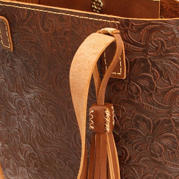 Alternate image for Baroque Floral Chocolate Leather Tote Bag and Wristlet Classic Chocolate