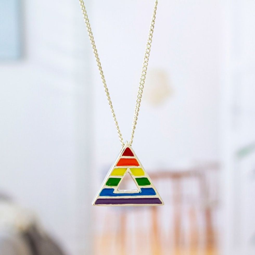Artisan Crafted Enameled Sterling Silver Necklace 'Pride Angle'