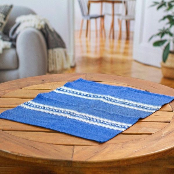 Alternate image for Blue White Hand-Woven Zapotec Cotton Placemat from Mexico Magical Blue
