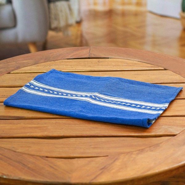 Alternate image for Blue White Hand-Woven Zapotec Cotton Placemat from Mexico Magical Blue