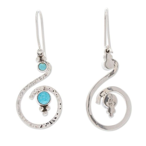 Alternate image for Hammered Sterling Silver Dangle Earrings with Turquoise Gems Sinuous Hope