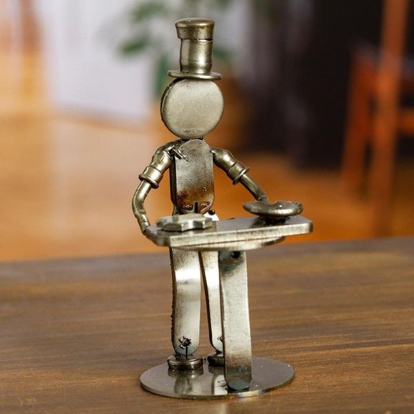 Alternate image for Handcrafted Recycled Scrap Metal Chef Statuette from Mexico Eco-Friendly Taste