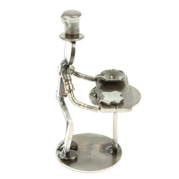 Alternate image for Handcrafted Recycled Scrap Metal Chef Statuette from Mexico Eco-Friendly Taste