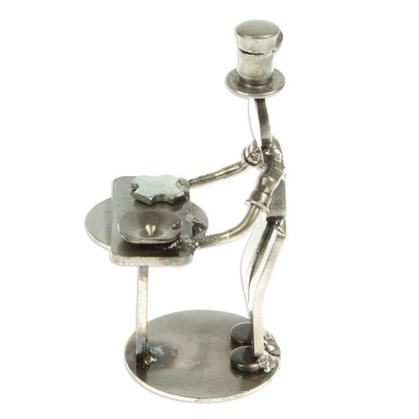 Alternate image for Handcrafted Recycled Scrap Metal Chef Statuette from Mexico Eco-Friendly Taste