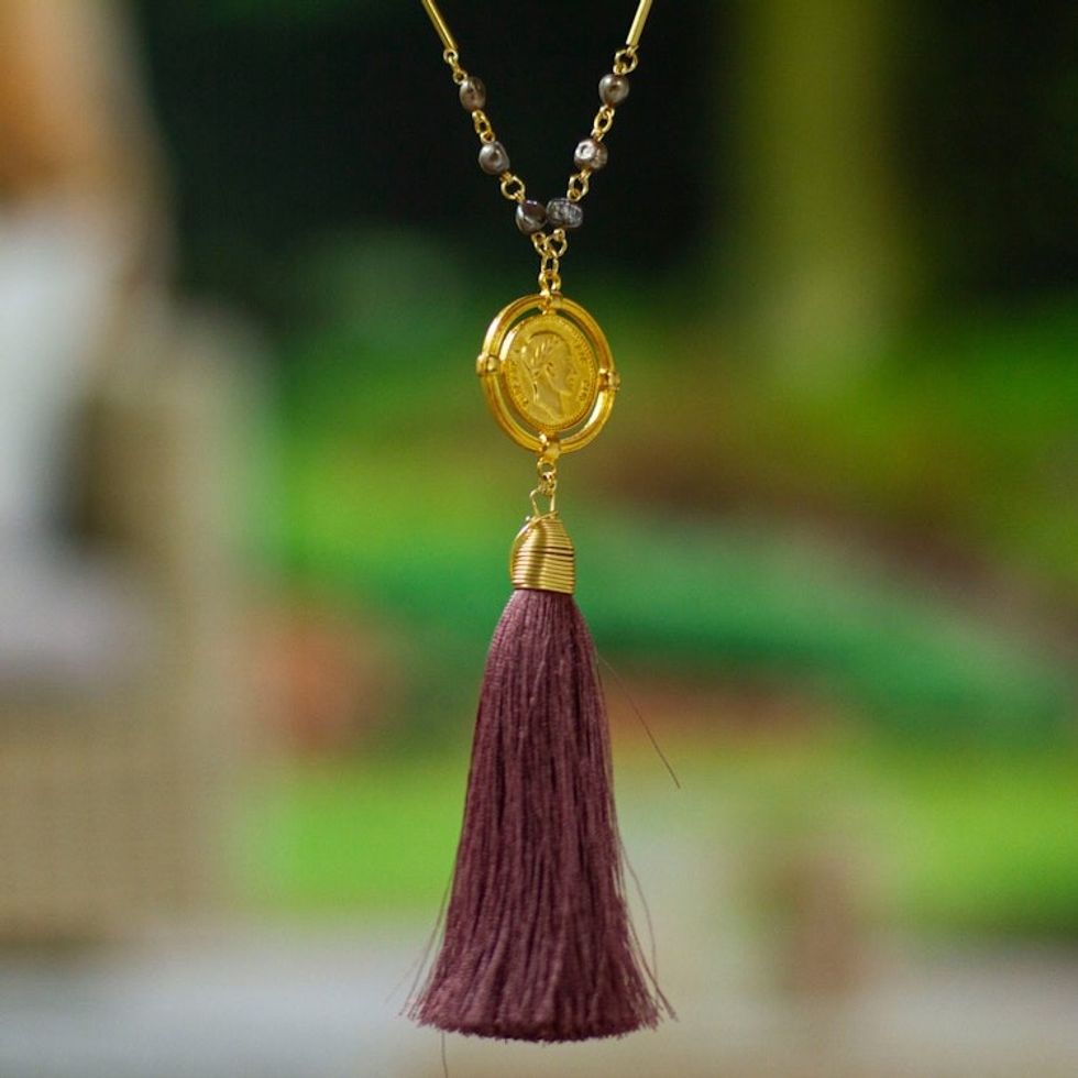 Gold-Plated Cultured Pearl Long Y Necklace with Tassel 'Graceful Sway'