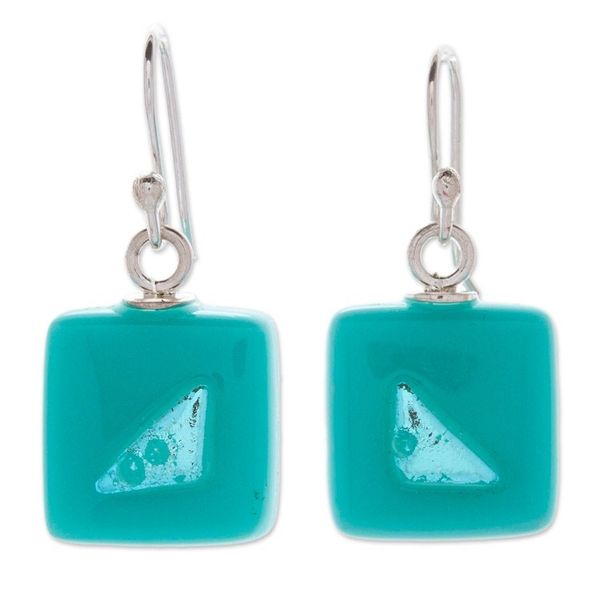 Alternate image for Square Aqua Dichroic Art Glass Jewelry Set Square Serenity