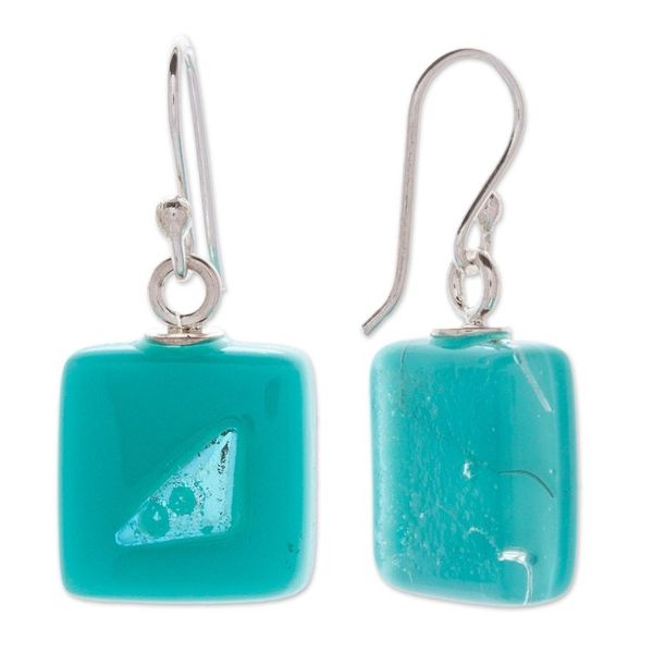 Alternate image for Square Aqua Dichroic Art Glass Jewelry Set Square Serenity