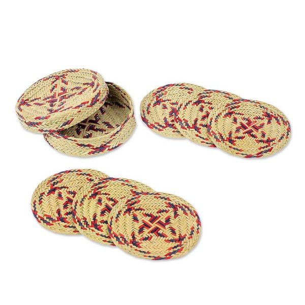 Alternate image for Set of 6 Purple and Red Natural Fiber Coasters from Mexico Purple Eco