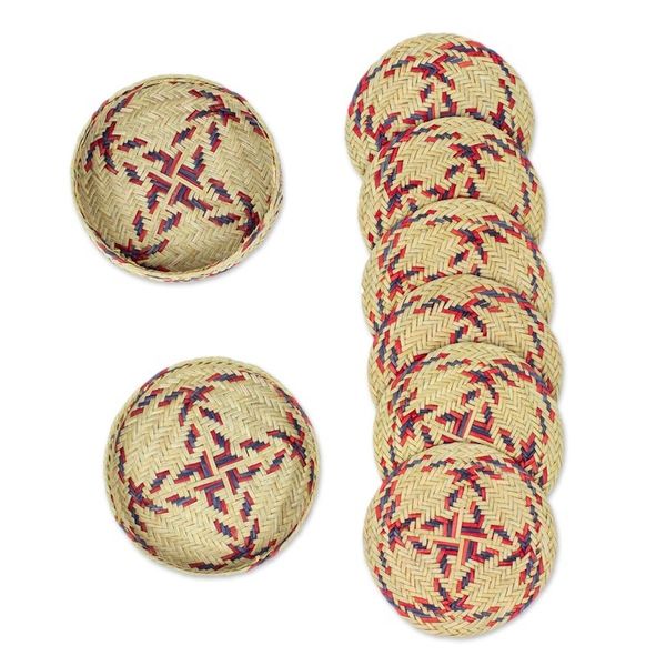 Alternate image for Set of 6 Purple and Red Natural Fiber Coasters from Mexico Purple Eco