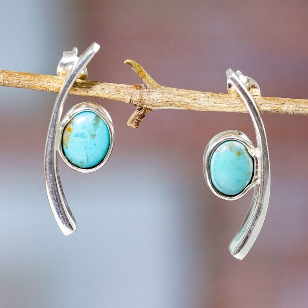 Sterling Silver Drop Earrings with Recon Turquoise Jewels 'Modern Lagoon'