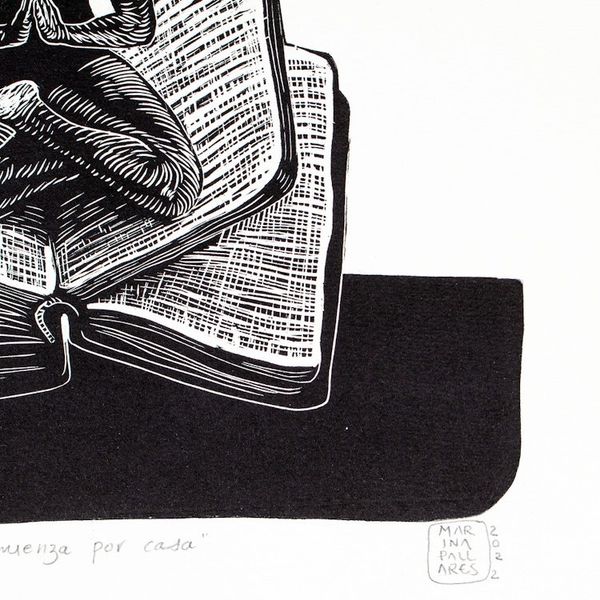 Alternate image for World Peace Project Linoleum Block Print Meditating Woman Peace Begins At Home