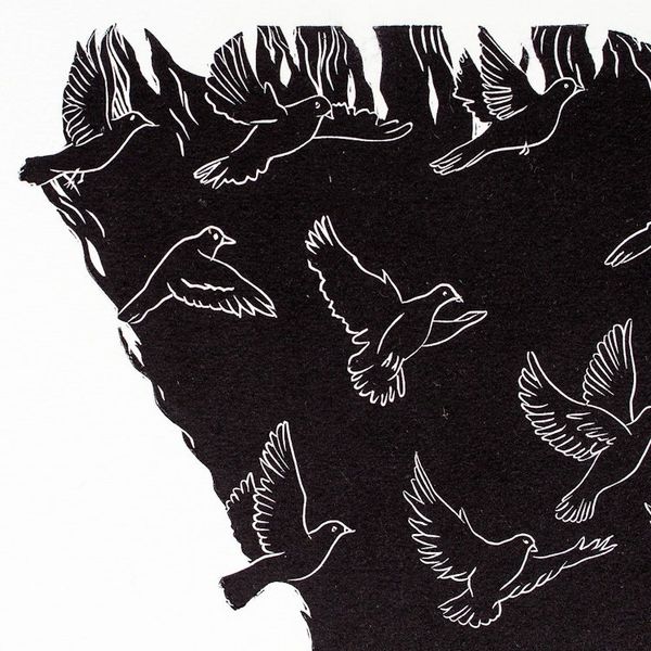 Alternate image for World Peace Project Linoleum Block Print Meditating Woman Peace Begins At Home