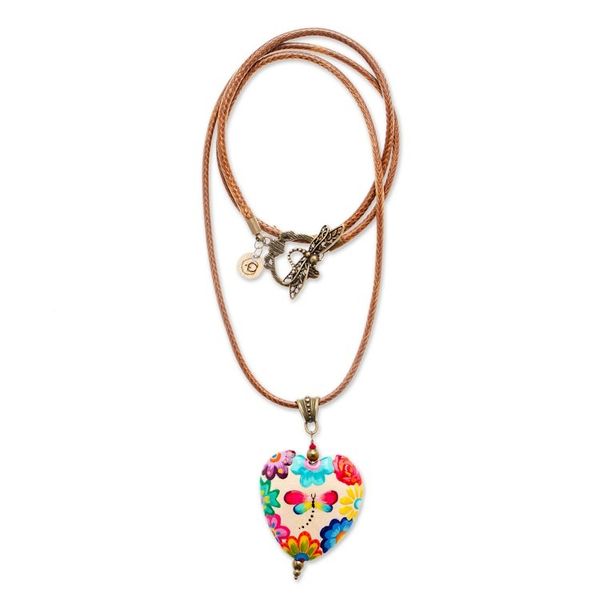 Alternate image for Hand-Painted Floral Dragonfly Pinewood Pendant Necklace Resilient Realm