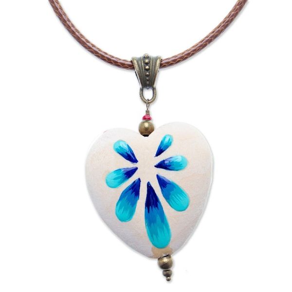 Alternate image for Hand-Painted Floral Dragonfly Pinewood Pendant Necklace Resilient Realm