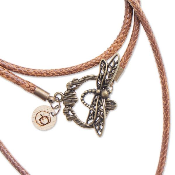 Alternate image for Hand-Painted Floral Dragonfly Pinewood Pendant Necklace Resilient Realm