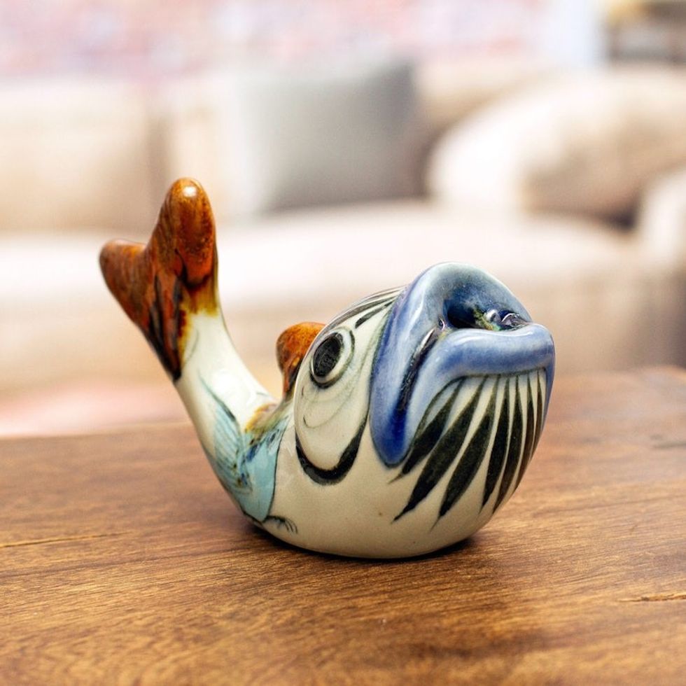 Ceramic Fish Pencil Holder Hand-Painted in Mexico 'Handy Fish'
