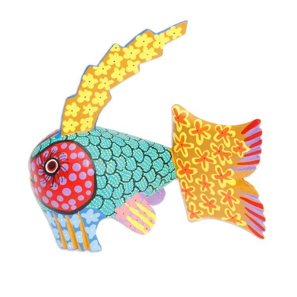 Alternate image for Colorful Wood Fish Alebrije Figurine Hand-Painted in Mexico Petite Fish in Aqua