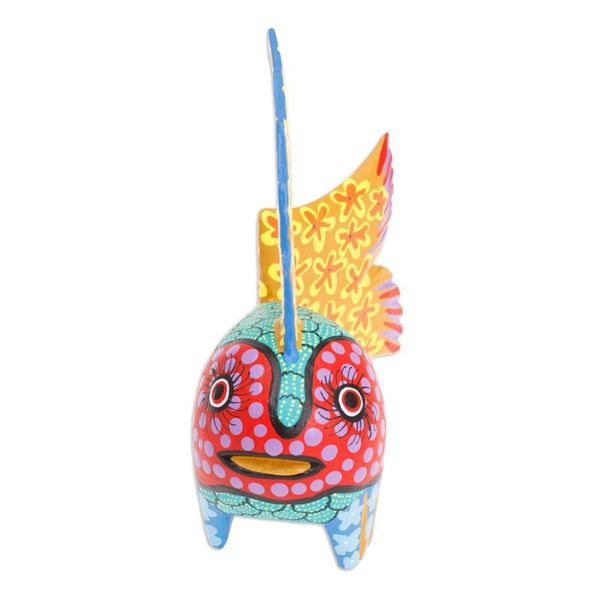 Alternate image for Colorful Wood Fish Alebrije Figurine Hand-Painted in Mexico Petite Fish in Aqua