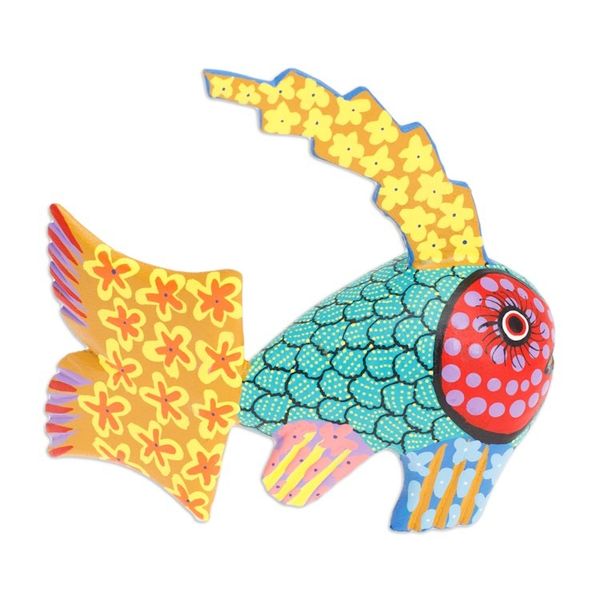 Alternate image for Colorful Wood Fish Alebrije Figurine Hand-Painted in Mexico Petite Fish in Aqua