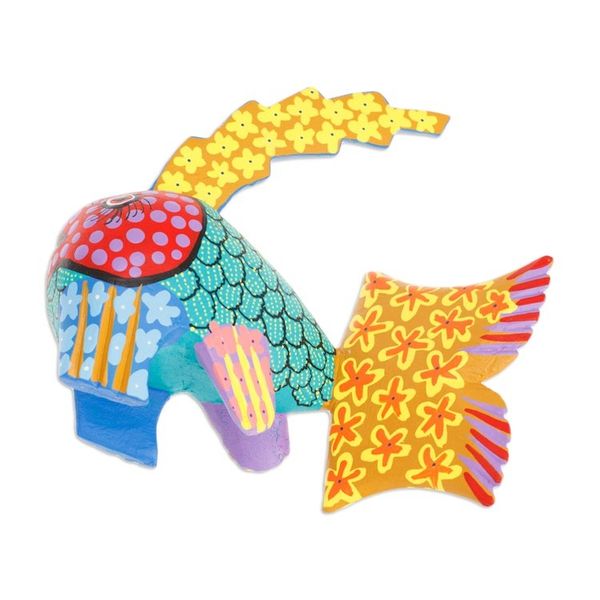 Alternate image for Colorful Wood Fish Alebrije Figurine Hand-Painted in Mexico Petite Fish in Aqua