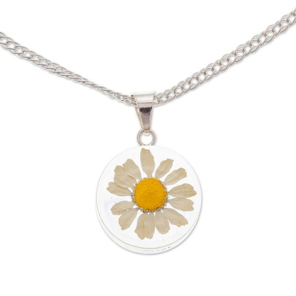 Alternate image for Round Natural Daisy Pendant Necklace from Mexico Daisy Luck
