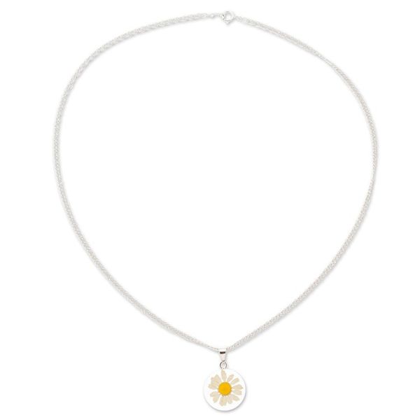 Alternate image for Round Natural Daisy Pendant Necklace from Mexico Daisy Luck
