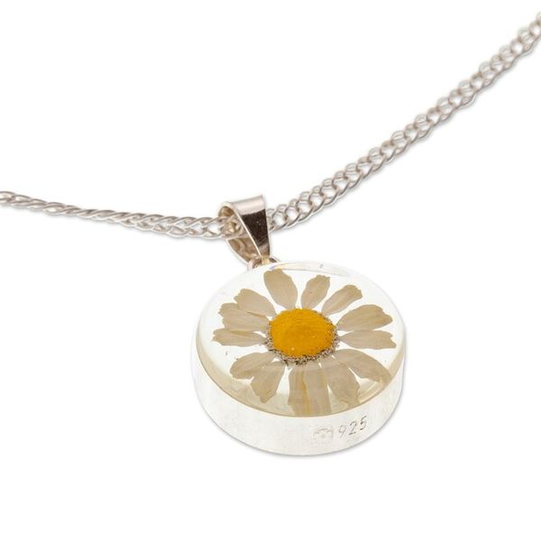 Alternate image for Round Natural Daisy Pendant Necklace from Mexico Daisy Luck