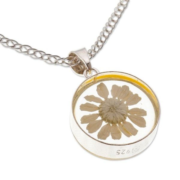Alternate image for Round Natural Daisy Pendant Necklace from Mexico Daisy Luck