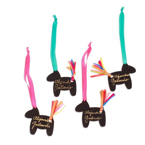 Alternate image for Set of 4 Hand-Painted Piata-Themed Colorful Wood Ornaments Vivacious Donkey