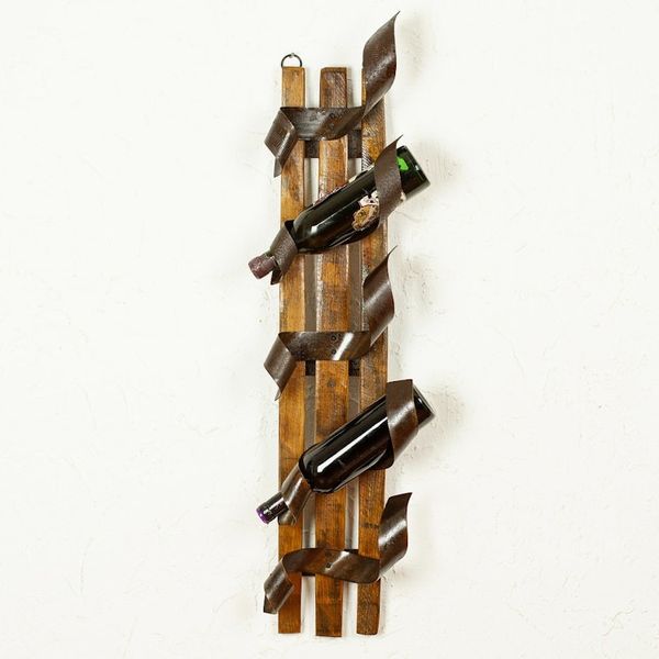 Alternate image for Wood Barrel Stave Wine Bottle Holder from Mexico Grapevine Spirals