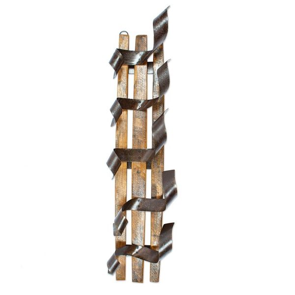 Alternate image for Wood Barrel Stave Wine Bottle Holder from Mexico Grapevine Spirals