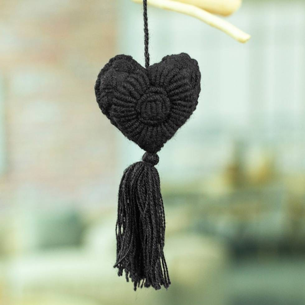 Coal Wool Felt Ornament with Cotton Embroidery 'Little Coal Heart'