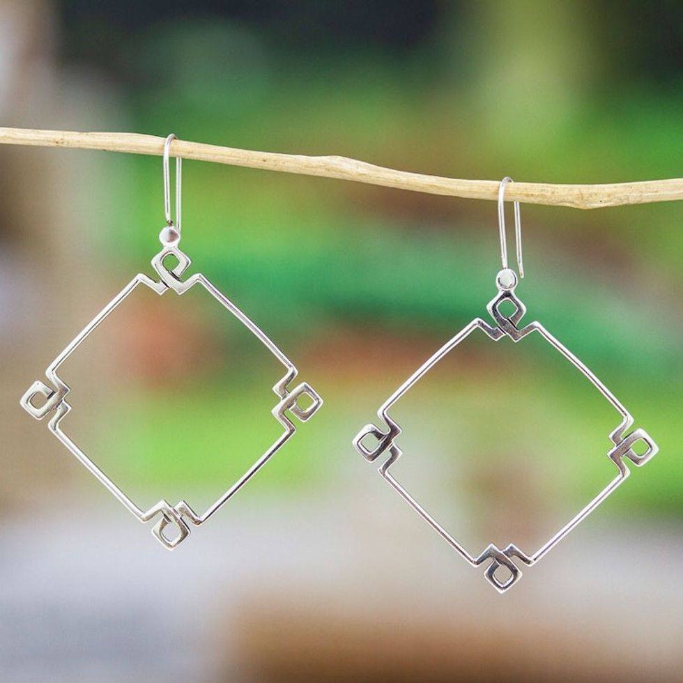 Geometric Polished Sterling Silver Dangle Earrings 'Glorious Geometry'