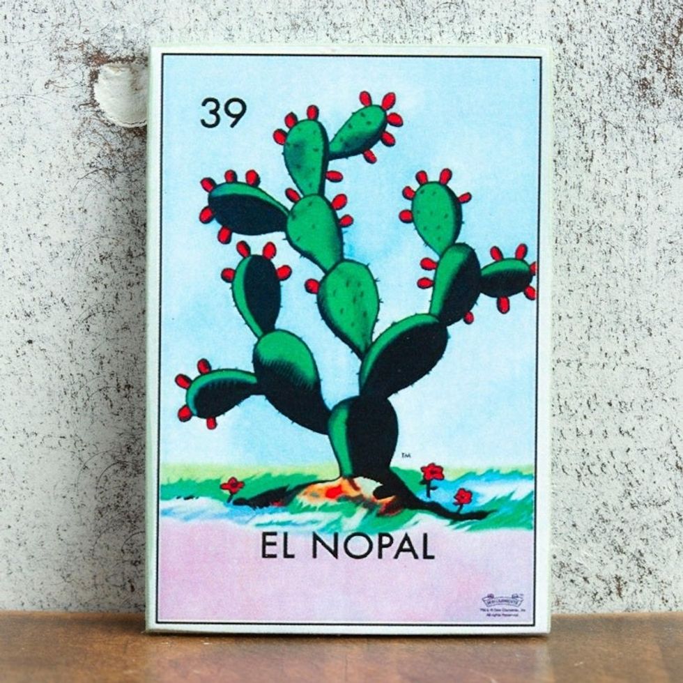 Mexican Wood Magnet with Prickly Pear Decoupage 'Red Prickly Pear'