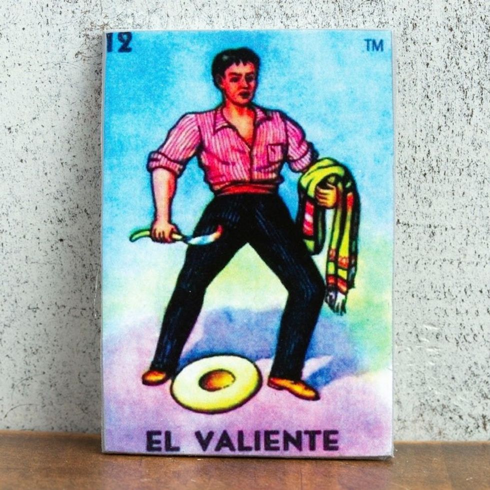 Mexican Wood Magnet with Traditional Decoupage 'Courageous Manhood'