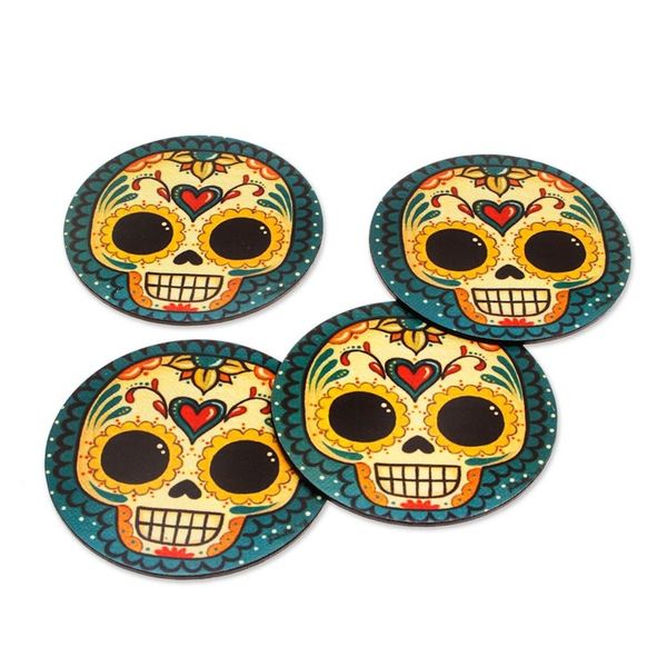 Alternate image for 4 Decoupage Pinewood Coasters with Day of the Dead Motifs La Catrina