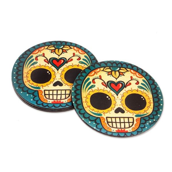 Alternate image for 4 Decoupage Pinewood Coasters with Day of the Dead Motifs La Catrina