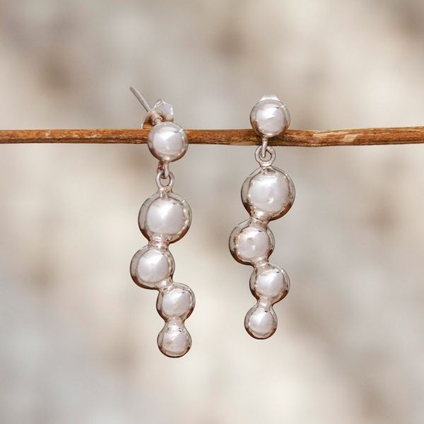 Alternate image for Modern Taxco Sterling Silver Earrings Bubble Shine