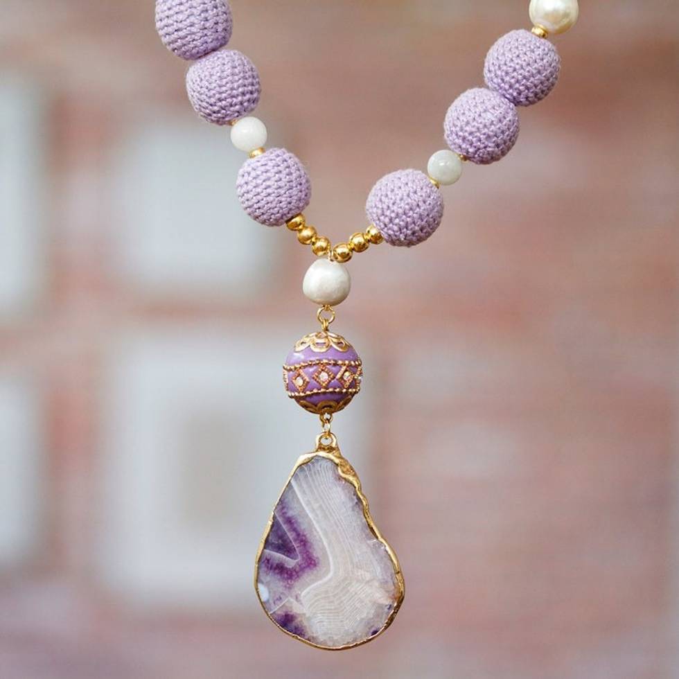 24k Gold-Accented Purple and White Multi-Gemstone Necklace 'Lavender Illusions'