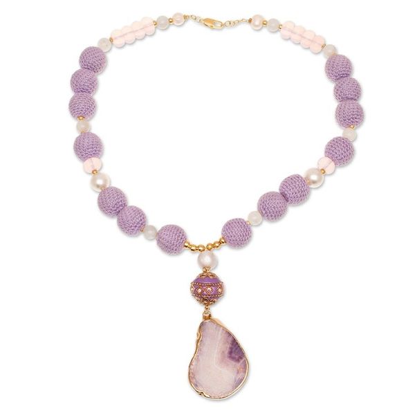 Alternate image for 24k Gold-Accented Purple and White Multi-Gemstone Necklace Lavender Illusions