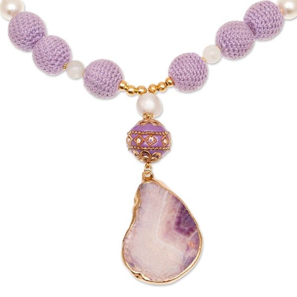 Alternate image for 24k Gold-Accented Purple and White Multi-Gemstone Necklace Lavender Illusions