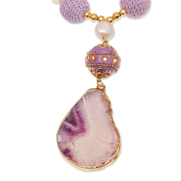 Alternate image for 24k Gold-Accented Purple and White Multi-Gemstone Necklace Lavender Illusions