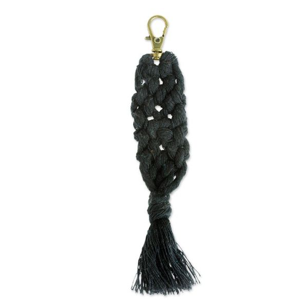 Alternate image for Mexican Recycled Cotton Macrame Keychain in Black Black Structure