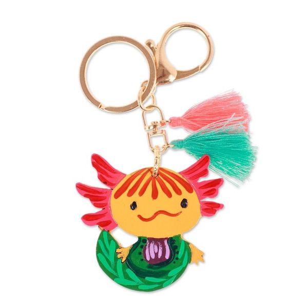 Alternate image for Hand-Painted Axolotl-Themed Wood Keychain and Bag Charm Aquatic Friend