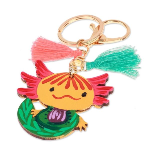 Alternate image for Hand-Painted Axolotl-Themed Wood Keychain and Bag Charm Aquatic Friend